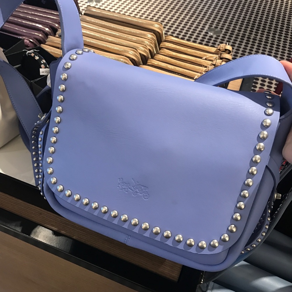 Coach Blue Crossbody Bag with Silver Studs